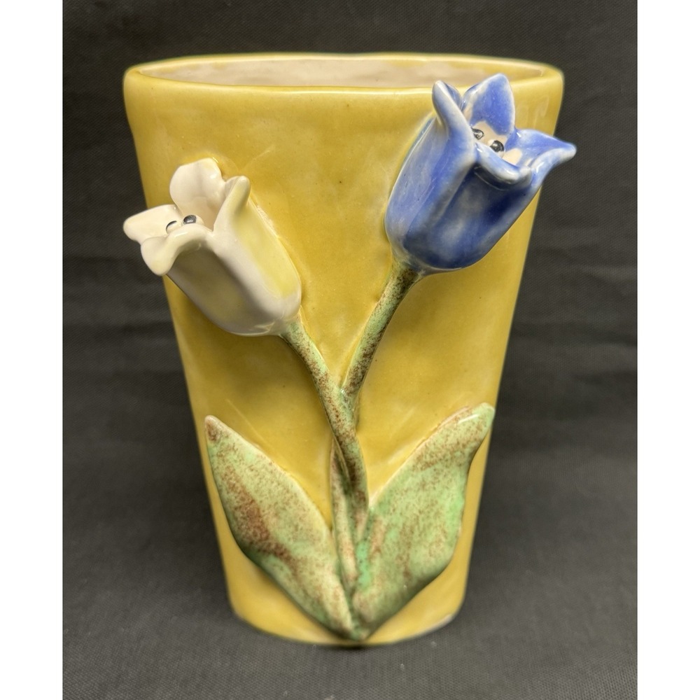 Unique Studio Handmade Yellow 7" Glossy Painted 3D Tulip Vase